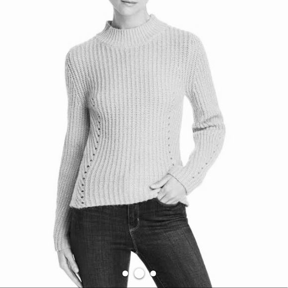 Rebecca Taylor Ribbed Navy Sweater Mock Neck Wool Blend Size L NWT $295 - Picture 5 of 9